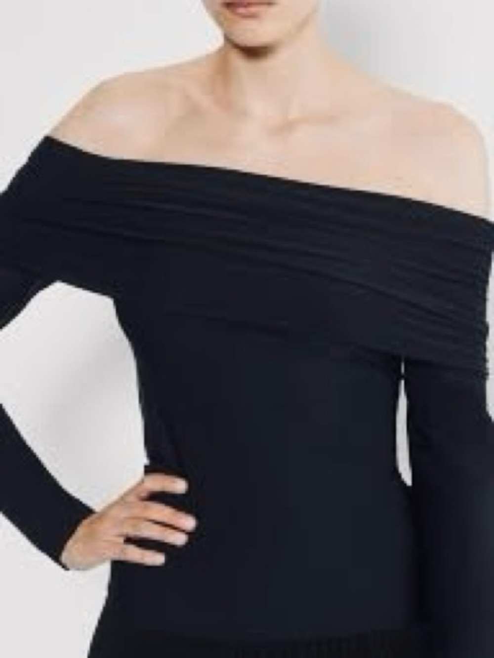 Wilfred| Aritzia| Black Stretch Knit Off-Shoulder Long Sleeve Blouse Top Sz M
